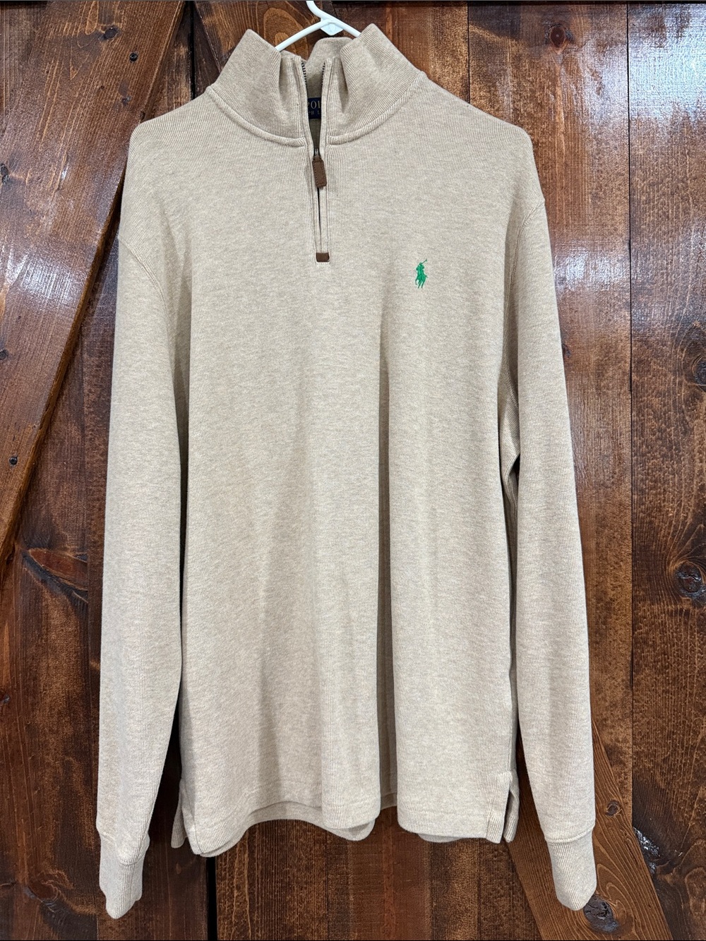 Ralph Lauren Beige Knit Quarter-Zip with Green Tag Detail